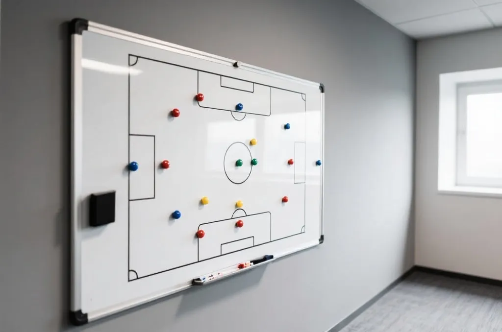 Tactical soccer strategy board with abstract layout and alignment